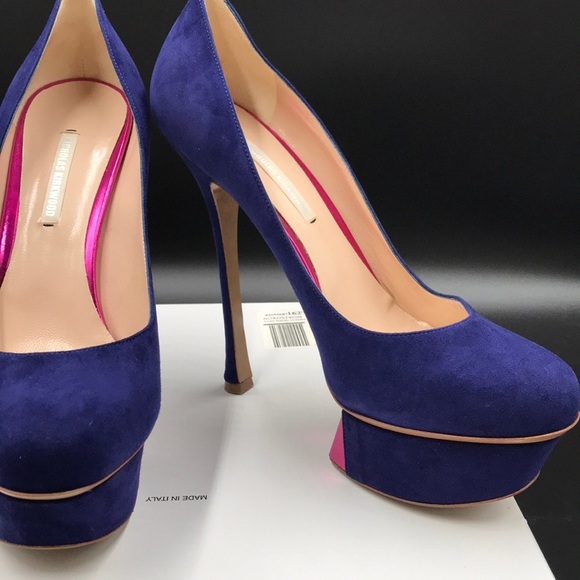 NICHOLAS KIRKWOOD Helmut Navy Suede, Metallic Fuchsia, 5.5"Heel Luxury NWT US 8 - Picture 8 of 16